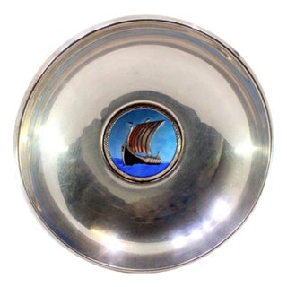 Circular Silver Cup with Central Viking Ship Enamel Frame For Sale