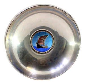Circular Silver Cup with Central Viking Ship Enamel Frame