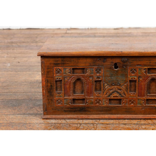 Brown Indonesian 19th Century Blanket Chest with Carved Motifs and Lateral Handles For Sale - Image 8 of 13