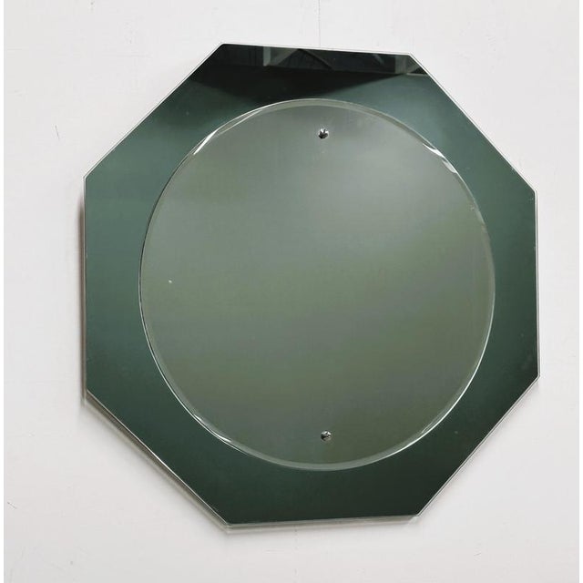 Italian Octagonal Aqua Glass Mirror with Soft Pink Central Mirror, 1970s For Sale - Image 6 of 9