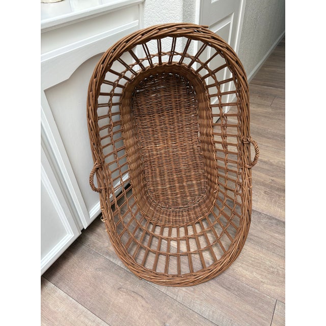 Wood Antique French Farmhouse Extra Large Wooden Basket With Handles For Sale - Image 7 of 10
