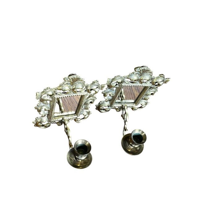 VTG Brass Set Pair Heavy Ornate Victorian 7.5” Wall Candle Holder Sconce Mirrors For Sale - Image 15 of 16