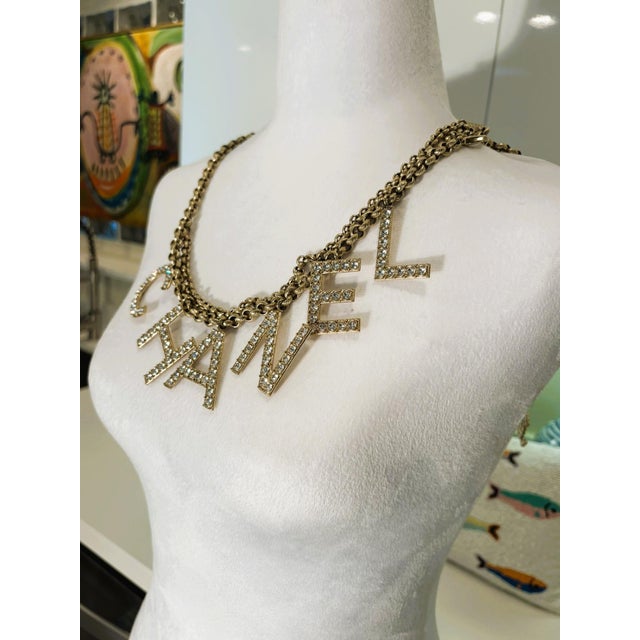 Late 20th Century Vintage Lagerfeld Era Chanel Strass Crystal Logo Chain Belt Necklace Bag Jewelry For Sale - Image 5 of 16