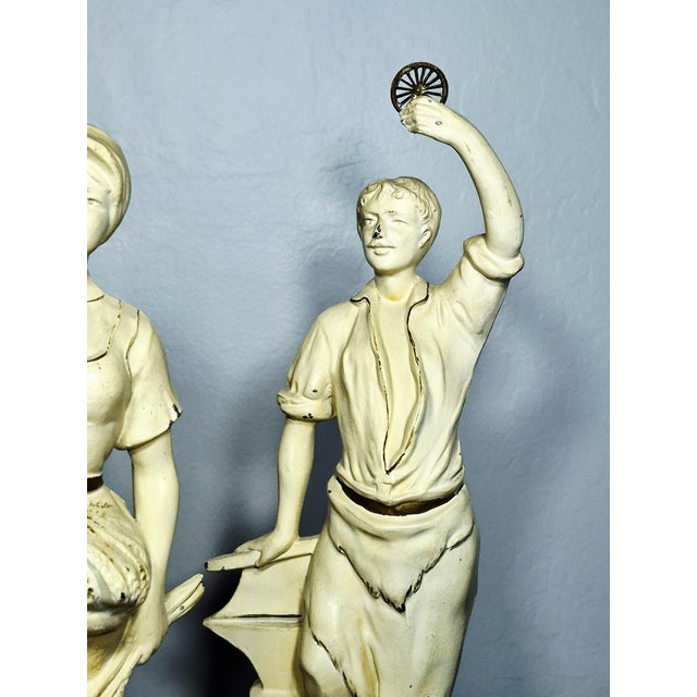 Antique 19th Century French Spelter Allegorical Figural Statues - A Pair For Sale - Image 4 of 11
