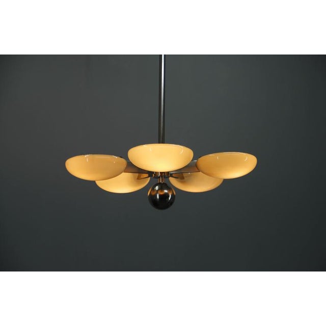 Metal Art Deco Functionalist Nickel-Plated Chandelier, 1930s For Sale - Image 7 of 18