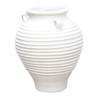 Stately Tall White Ribbed Greek Urn For Sale