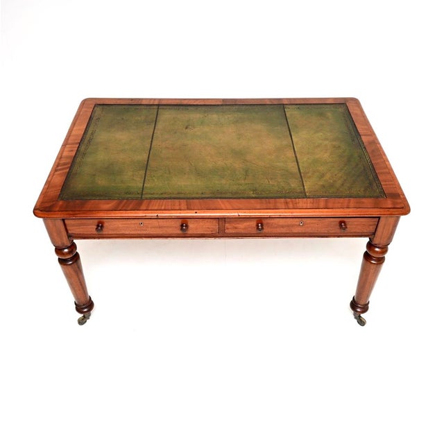 Antique Victorian Leather Top Partners Desk, 1830s For Sale - Image 4 of 11
