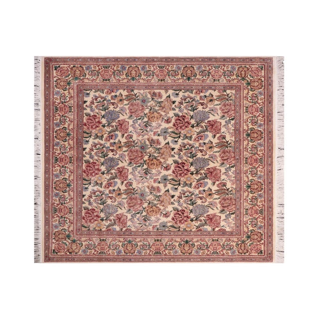 Ivory Beautiful Floral Square 1990's Pak-Persian Ivory/Ivory Wool Rug - 6'1'' X 6'2'' For Sale - Image 8 of 9