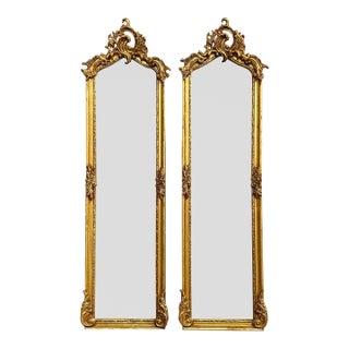 French Style Gold Leaf Floor Mirror Set – 2 Mirrors, 6 Ft Tall Elegant Décor For Sale