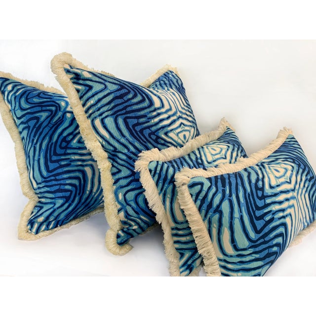 2020s Artisan “Wavelength” Ultramarine Sustainably Handprinted on Hemp/Cotton Twill Pillow Cover - For Sale - Image 5 of 7