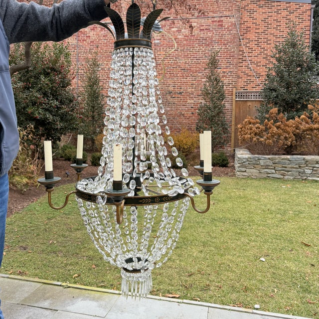 Dark Green Vaughan Tole and Crystal Chandelier —Two Available For Sale - Image 8 of 11