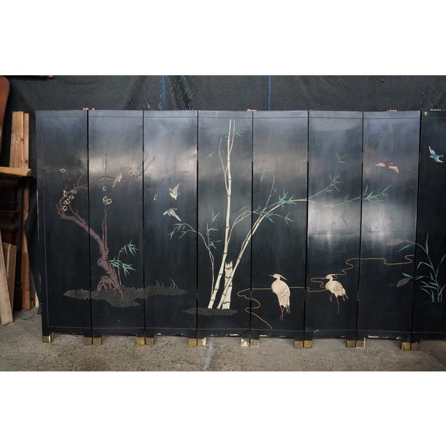 Chinese Export 8 Panel Coromandel Gold Leaf Lacquer Folding Screen Room Divider For Sale - Image 18 of 18