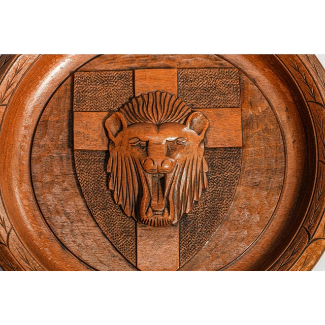 Victorian Hand Carved Lion Plaque Antique Victorian English Heraldic Wood Medallion Wall Home Decor For Sale - Image 3 of 13
