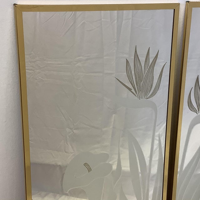 1970s Engraved Art Nouveau Style Mechanical Mirror Works Floral