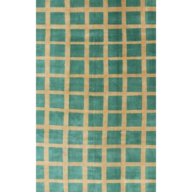 Mid-Century Modern Mid 20th Century Green and Yellow Minimalist Mid-Century Modern Design Turkish Rug For Sale - Image 3 of 12