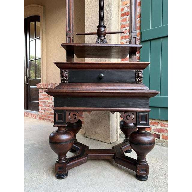 Antique English Book Press Table Renaissance Carved Oak Ebonized Cabinet C1880 For Sale - Image 14 of 18