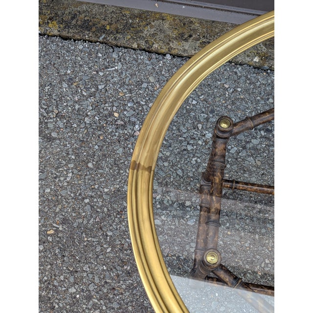 1970s Baker Attributed Oval Faux Bamboo Brass and Glass Coffee Table, C. 1970s For Sale - Image 5 of 9