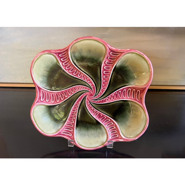 Art Nouveau French Majolica Pink Swirl Platter C. 1920's For Sale - Image 3 of 7
