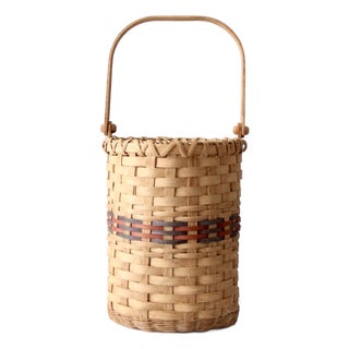 Vintage Woven Splint Basket With Swing Handle For Sale