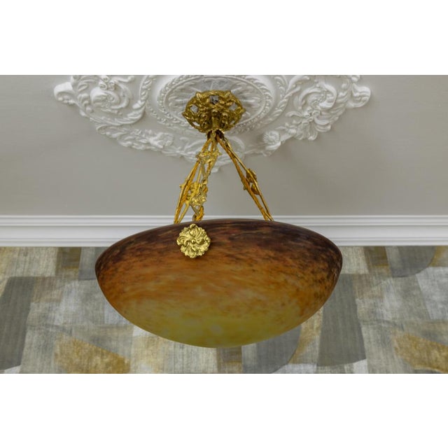 Art Nouveau Pendant Light with Amber-Ochre Glass by Muller Frères, France, 1920 For Sale - Image 3 of 18