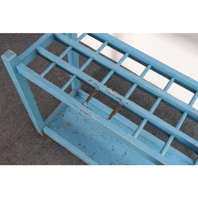 Primitive American Robin's Egg Blue Painted Wood Umbrella or Cane Stand For Sale - Image 10 of 17