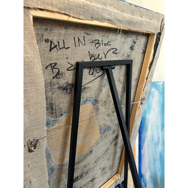 Abstract "All In" - Blue Painting on Linen Canvas Minimalist Painting Artist R Gene Barbera For Sale - Image 3 of 4