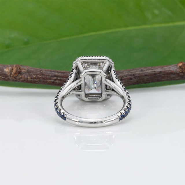 Platinum 3.65ct Lab Grown Diamond Estate Ring With Blue Sapphire Accents: Platinum, Size 4.5 For Sale - Image 8 of 10