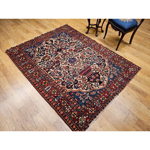 Textile Antique Persian Bakhtiari Bibibaft Rug, Hand-Knotted Wool, The Tree of Life Pattern, Tan & Red, 5x7 For Sale - Image 7 of 18