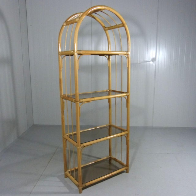 Rattan & Smoked Glass Display Rack, 1970s For Sale - Image 11 of 11