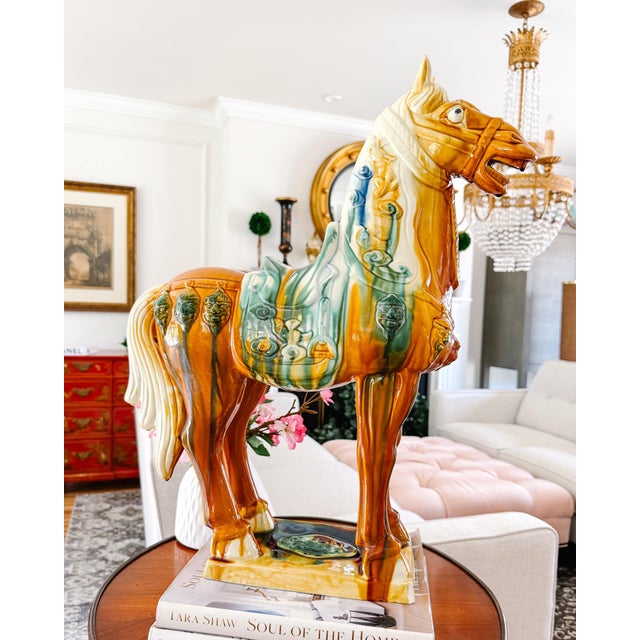 Late 20th Century Large Chinese Tang Dynasty Sancai Glazed Pottery Horse Statue For Sale - Image 10 of 11