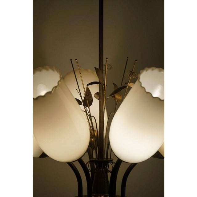 Chandelier in Brass & Glass by Paavo Tynell for Idman Oy, Finland, 1940s For Sale - Image 6 of 18