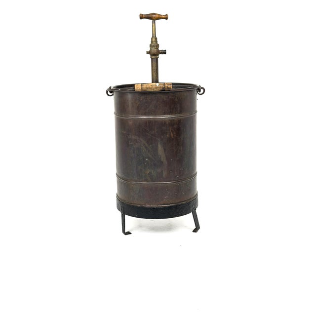 Primitive Industrial Copper Pressure Vessel with Brass Pump, Europe, 1920 For Sale - Image 6 of 6