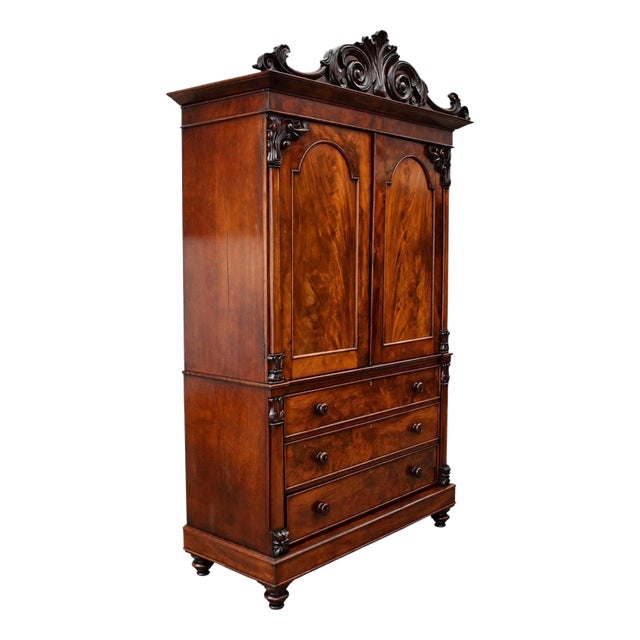 William IV Flame Mahogany Linen Press, 1830 For Sale