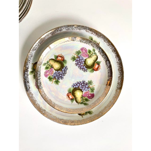 1940s Hollywood Regency Gold Fruit Porcelain Plate and Platter Set - Set of 9 For Sale In Los Angeles - Image 6 of 8