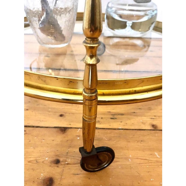 Brass Round Serving Trolley with Smoked Glass Shelves and Removable Tray, 1960s For Sale - Image 6 of 9