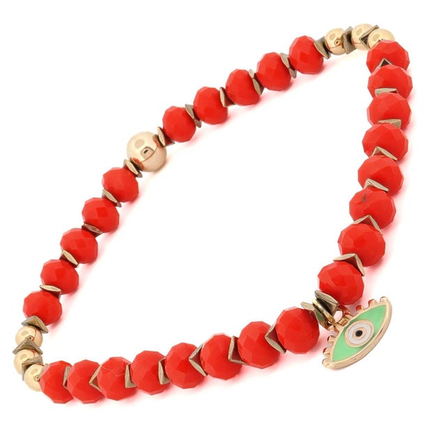 Red Flame & Green Gaze Evil Eye Beaded Anklet For Sale - Image 4 of 5