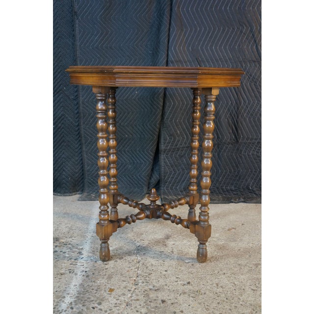 Antique Jacobean Style Walnut Burl Octagonal Parlor Side Accent Table For Sale - Image 9 of 15