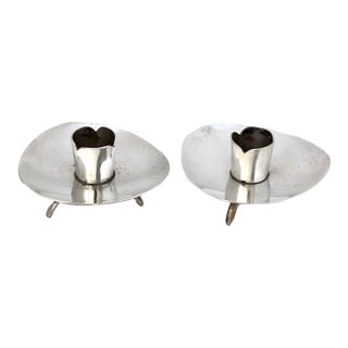Mexican Modernist Sterling Candle Holders, Signed For Sale