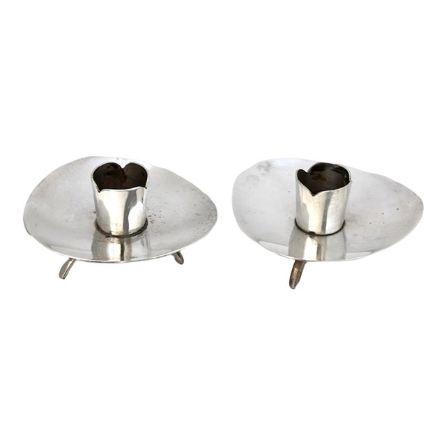 Mexican Modernist Sterling Candle Holders, Signed For Sale