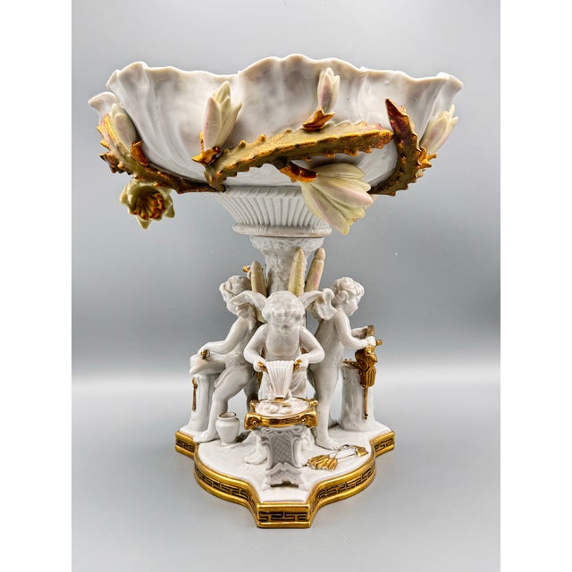 White Large Cherub Compote French Inspired Porcelain 12” Vintage For Sale - Image 8 of 10
