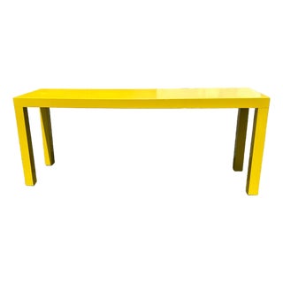 1970s Vintage Solid Wood Lacquered Yellow Parson Console For Sale