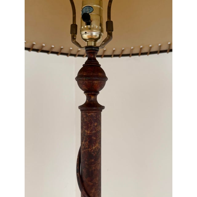 Metal Arts & Crafts Style Wrought Iron Floor Lamp on Tripod Legs With Original Shade For Sale - Image 7 of 12