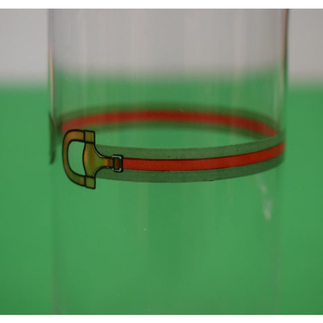 1970s Gucci Highball Glasses W/ Red & Green Surcingle Stripe Horsebit Motif (New/ Old Stock) - Set of 5 For Sale - Image 4 of 6