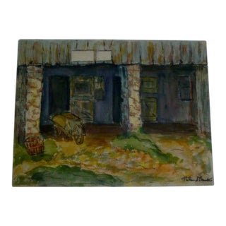 1950s Rustic Barn Shed Watercolor Painting Farm Garden Landscape For Sale