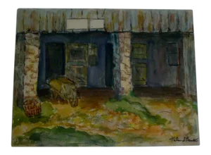 1950s Rustic Barn Shed Watercolor Painting Farm Garden Landscape