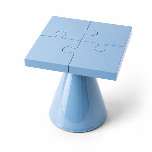 Wood Popzlle Side Table in Blue Lacquer by Alexandre Ligios For Sale - Image 7 of 11