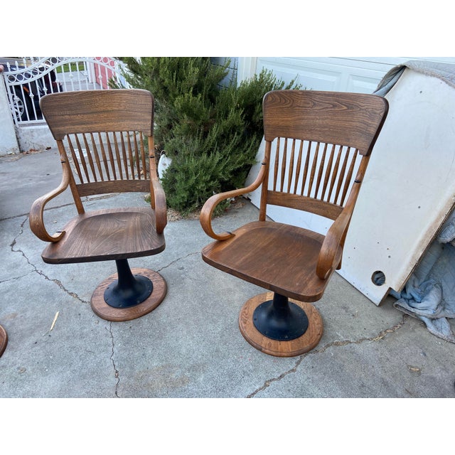 Antique Oak Courtroom Juror Chairs Set of 3 Cast Iron Base Early 1900s For Sale In Sacramento - Image 6 of 18