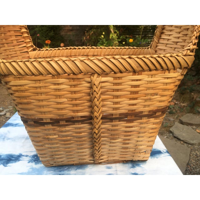Vintage Large Flat Weaved Wood Basket Chairish