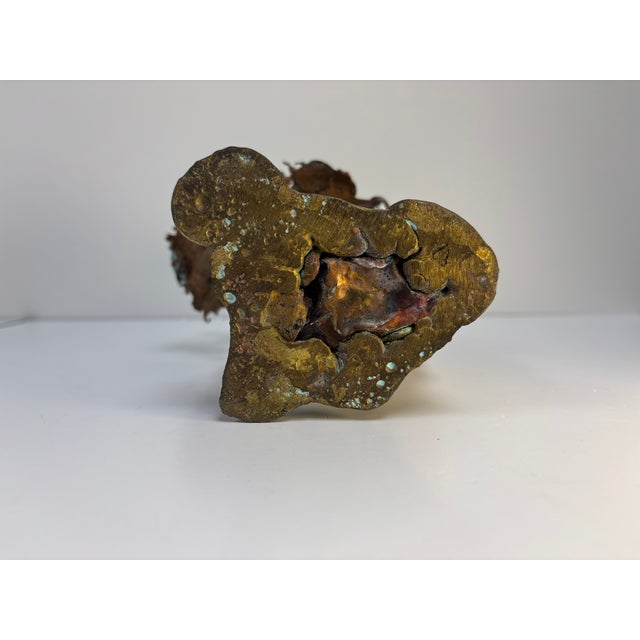 Light Green 1970s Brutalist Martin Borja Vintage Bronze Brass Sculpture on Rose Quartz - Girl With Flower For Sale - Image 8 of 9