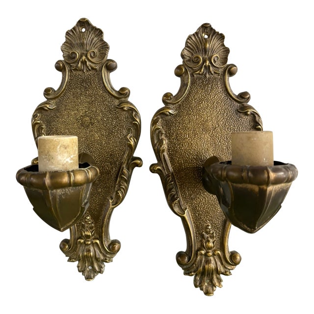 Pair of Bronze Single Candle Sconces, Early 20th Century For Sale